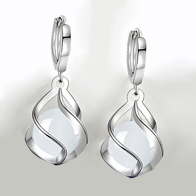 Korejiešu modes opāls, apaļš, ahāts dobi gari pušķu auskari sievietēm sudraba krāsā Jaunas sieviešu modes rotaslietas Pendientes Mujer