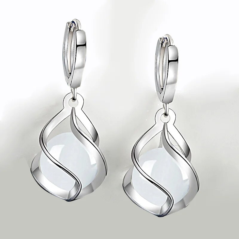 Korejiešu modes opāls, apaļš, ahāts dobi gari pušķu auskari sievietēm sudraba krāsā Jaunas sieviešu modes rotaslietas Pendientes Mujer