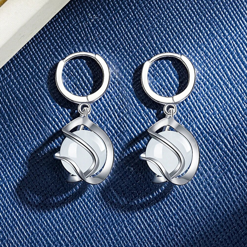 Korejiešu modes opāls, apaļš, ahāts dobi gari pušķu auskari sievietēm sudraba krāsā Jaunas sieviešu modes rotaslietas Pendientes Mujer