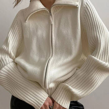 Πλεκτό πουλόβερ με φερμουάρ της δεκαετίας του \'90 Φθινοπωρινό μακρυμάνικο πλεκτό παλτό Σακάκια γυναικεία ρετρό Y2K Loose ζακέτες Streetwear