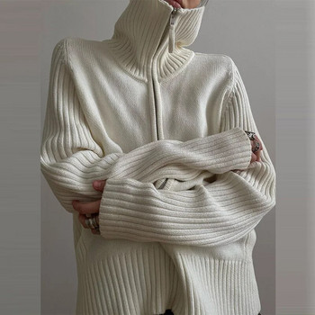 Πλεκτό πουλόβερ με φερμουάρ της δεκαετίας του \'90 Φθινοπωρινό μακρυμάνικο πλεκτό παλτό Σακάκια γυναικεία ρετρό Y2K Loose ζακέτες Streetwear