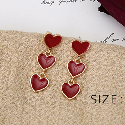 Saldie bordo emaljas sirds auskari sievietēm zelta krāsā metāla mīlestības persiku karājas karājas ausīs vintage rotaslietas meitene Brincos
