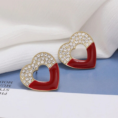 Saldie bordo emaljas sirds auskari sievietēm zelta krāsā metāla mīlestības persiku karājas karājas ausīs vintage rotaslietas meitene Brincos