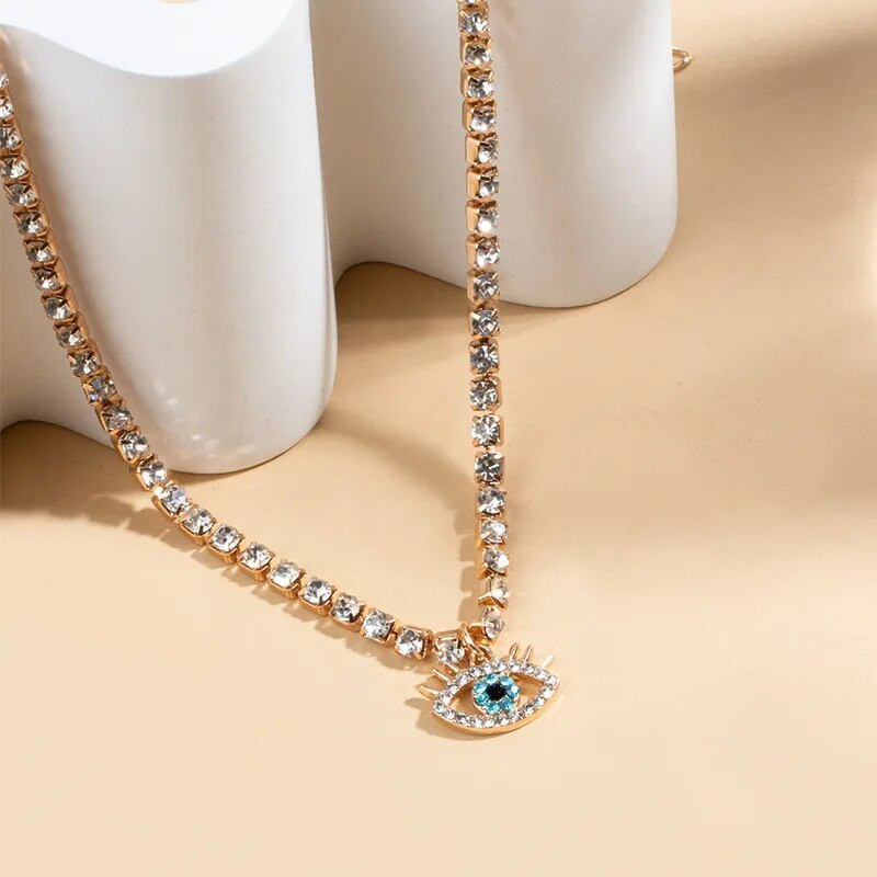 Modes Turkish Evil Eyes kaklarotas sievietēm Bohēmijas vintage īsas kristāla atslēgas kaula ķēde Velna kulonu kaklarota ballītes rotaslietas