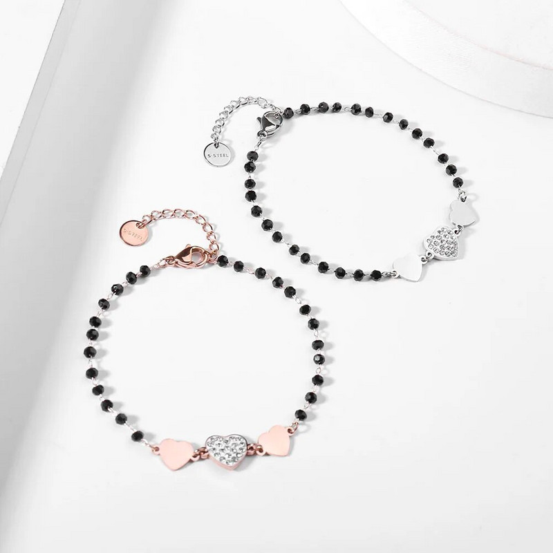 Prabangi nerūdijančio plieno širdies formos cirkonio apyrankė moterims, prabangi 2022 m. krištolo karoliukų grandinė, reguliuojama apskritimo grandinė