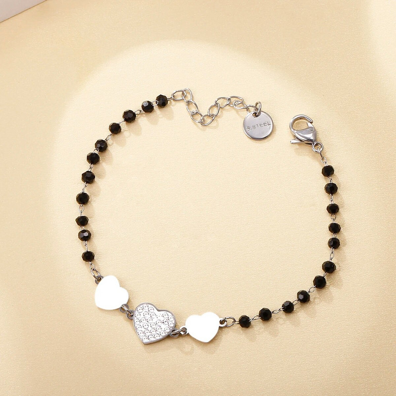 Prabangi nerūdijančio plieno širdies formos cirkonio apyrankė moterims, prabangi 2022 m. krištolo karoliukų grandinė, reguliuojama apskritimo grandinė