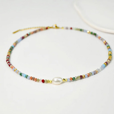 Bohém természetes édesvízi gyöngy nyaklánc színes puha polimer agyag gyöngyök nyakkivágással nyári strand kézzel készített női ékszerek