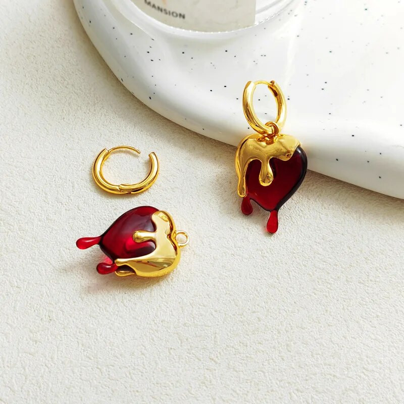 Madingi netaisyklingi išlydyto vandens lašai nuo širdies lašų auskarai moterims Prabangūs elegantiški auksiniai auskarai vakarėlio papuošalai