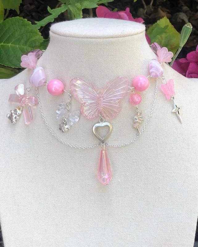 Κολιέ Fairycore Butterfly/ Κολιέ με χάντρες τσόκερ με χάντρες Pixie Cottagecore Y2k