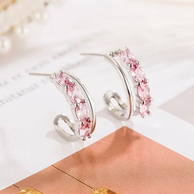 Μοντέρνα διπλά ροζ σκουλαρίκια ζιργκόν για γυναίκες Γλυκά δροσερά χαριτωμένα σκουλαρίκια Κοσμήματα γενεθλίων