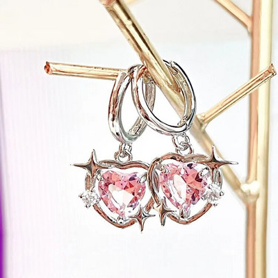 Μοντέρνα διπλά ροζ σκουλαρίκια ζιργκόν για γυναίκες Γλυκά δροσερά χαριτωμένα σκουλαρίκια Κοσμήματα γενεθλίων