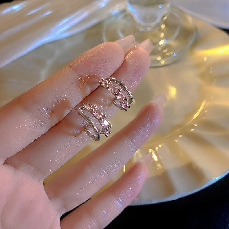 Μοντέρνα διπλά ροζ σκουλαρίκια ζιργκόν για γυναίκες Γλυκά δροσερά χαριτωμένα σκουλαρίκια Κοσμήματα γενεθλίων