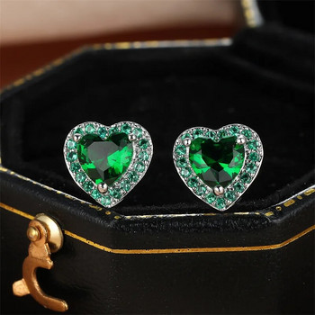 Луксозни женски черни/зелени/червени/бели обеци с шипове Модни сребърни малки обеци със сърце за жени Ретро сватбени бижута