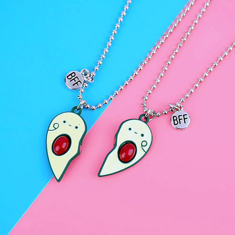 2db/Szett Aranyos szív alakú avokádó nyaklánc nőknek mágnes vonzza a legjobb barátokat BFF medál Valentin napi páros ékszer ajándék