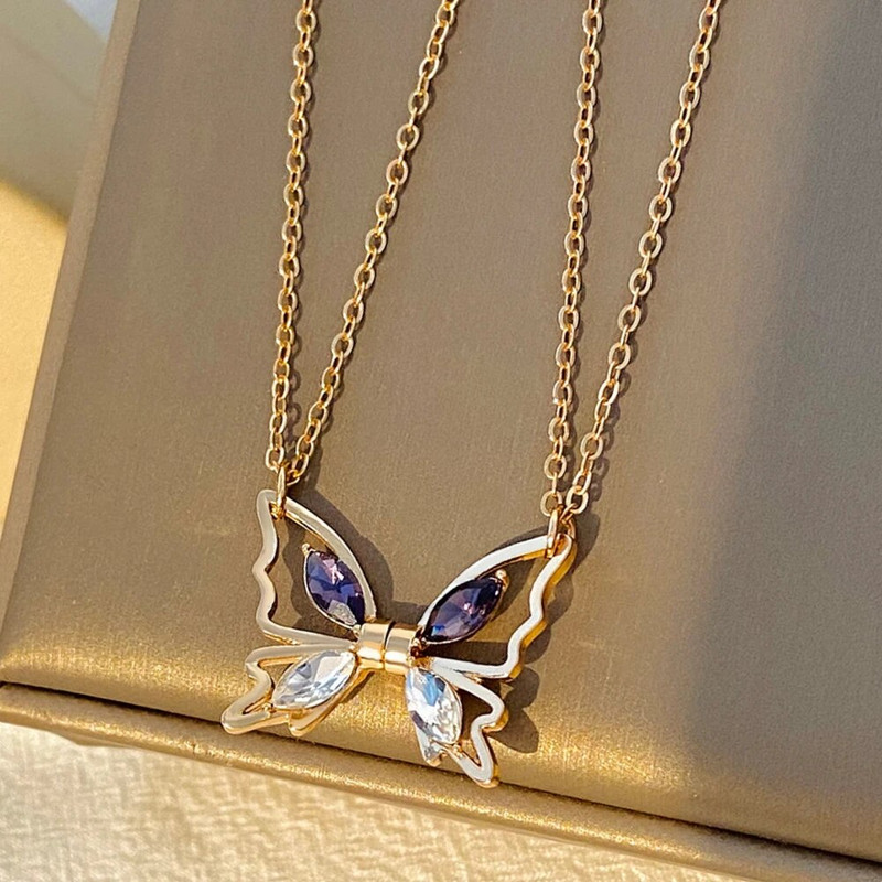 Divat szerelem mágnes vonzalom pár nyaklánc gyönyörű cirkónia pillangó medál kulcscsont lánc legjobb barát nővére ékszer