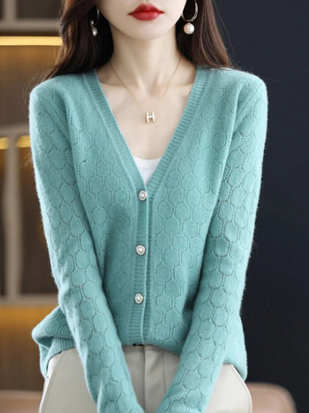 Μόδα 2023 100% μπλουζάκια από μαλλί Merino Γυναικεία πλεκτά πουλόβερ με λαιμόκοψη με πλήρες μανίκι Ζακέτα ανοιξιάτικα φθινοπωρινά ρούχα Traf πλεκτά