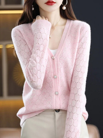 Μόδα 2023 100% μπλουζάκια από μαλλί Merino Γυναικεία πλεκτά πουλόβερ με λαιμόκοψη με πλήρες μανίκι Ζακέτα ανοιξιάτικα φθινοπωρινά ρούχα Traf πλεκτά