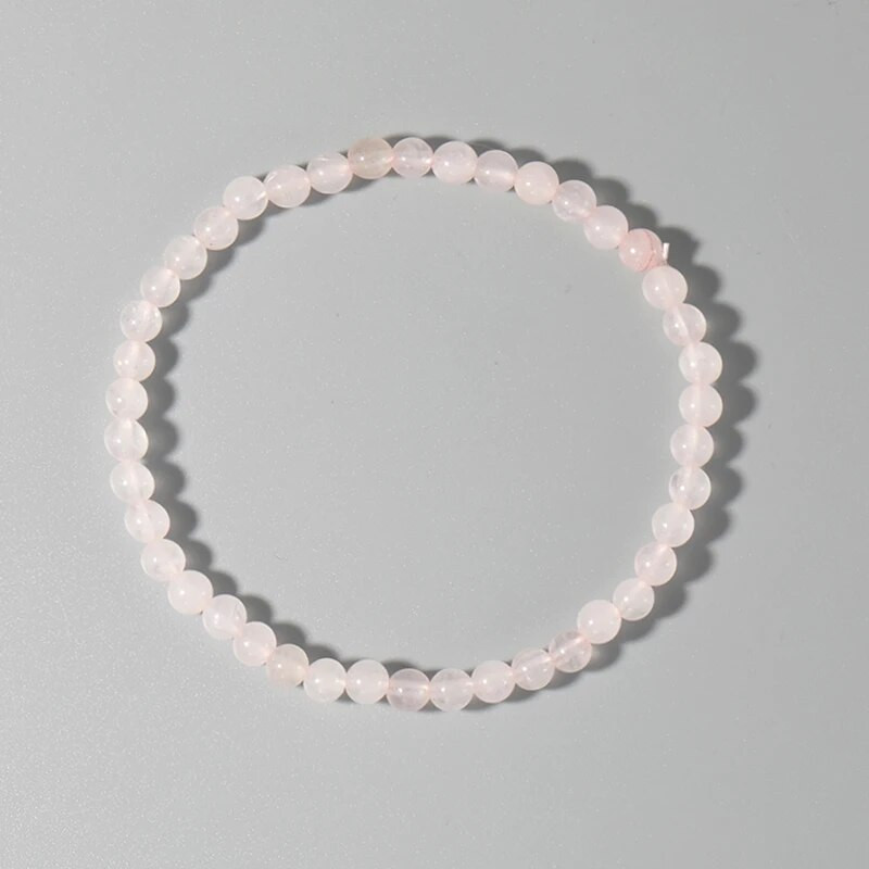 4 MM Mini Rozā kvarca Rokassprādze Enerģijas Rokassprādzes Sīkas Rokassprādzes Dabīgā akmens Statement Rokassprādze Šarms Pērlītēm Pāru Rokassprādzes