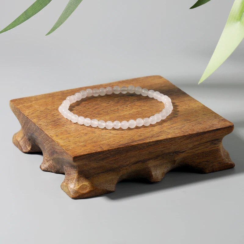 4 MM Mini Rozā kvarca Rokassprādze Enerģijas Rokassprādzes Sīkas Rokassprādzes Dabīgā akmens Statement Rokassprādze Šarms Pērlītēm Pāru Rokassprādzes