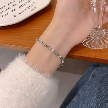 Ασημί Χρώμα Love Heart Crystal Βραχιόλι για Γυναικεία Κορεάτικη γοητεία αστραφτερά ρυθμιζόμενα κομψά βραχιόλια αλυσίδας Αξεσουάρ Κοσμήματα