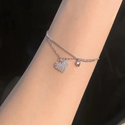 Sudraba krāsas mīlestības sirds kristāla rokassprādze sievietēm korejiešu šarms dzirkstošs regulējams elegants ķēdes aproces aksesuāri rotaslietas