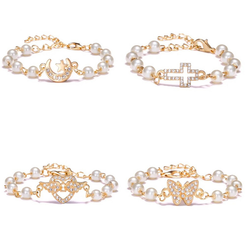 Modes krusta pērļu rokassprādze sievietēm Dažādas regulējamas fāzēm piekarināmas rokassprādzes svētku dzimšanas dienas dāvanai, draudzības rotaslietas