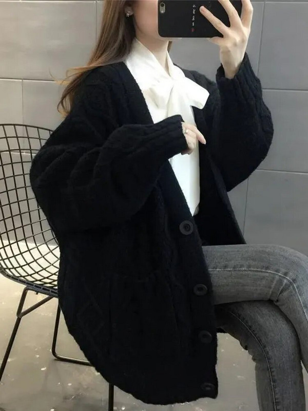 Džemperi Sieviešu Adīšana Jakas Ikdienišķs V veida kakla izgriezuma džemperis ar garām piedurknēm Ikdienas vienkrāsains Modes, brīvs, vienrindas džemperis