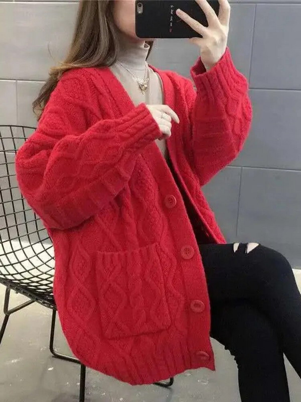 Džemperi Sieviešu Adīšana Jakas Ikdienišķs V veida kakla izgriezuma džemperis ar garām piedurknēm Ikdienas vienkrāsains Modes, brīvs, vienrindas džemperis