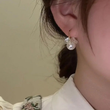 Модно изявление New Korea White Flower Cluster Pearl Pendant Обеци за жени Сватбено парти Луксозни бижута подарък pendiente