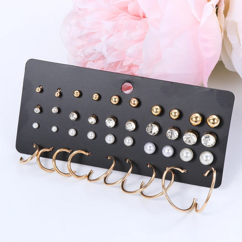 20 pairs Minimālistisks jaukts mazs auskaru komplekts Pērļu cirkons Rhinestone Ģeometrisks ausu stīpas gredzens sievietēm, meitenēm rotaslietas