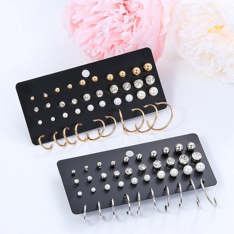 20 pairs Minimālistisks jaukts mazs auskaru komplekts Pērļu cirkons Rhinestone Ģeometrisks ausu stīpas gredzens sievietēm, meitenēm rotaslietas