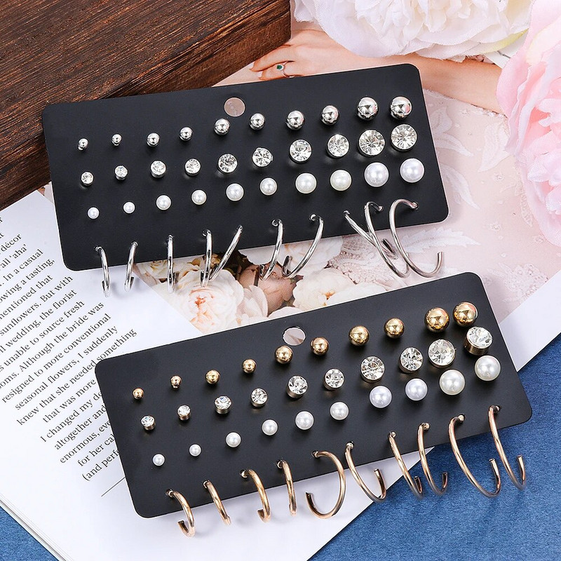 20 pairs Minimālistisks jaukts mazs auskaru komplekts Pērļu cirkons Rhinestone Ģeometrisks ausu stīpas gredzens sievietēm, meitenēm rotaslietas