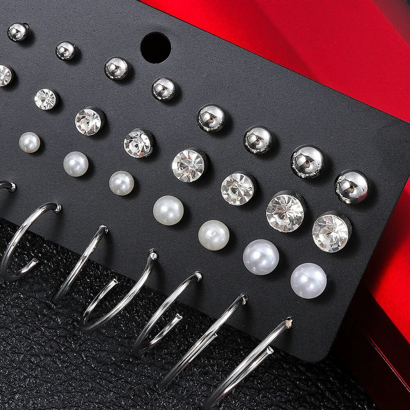 20 pairs Minimālistisks jaukts mazs auskaru komplekts Pērļu cirkons Rhinestone Ģeometrisks ausu stīpas gredzens sievietēm, meitenēm rotaslietas