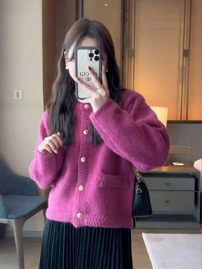 Rudens ziemas trikotāžas mēteļi Mohēra Sieviešu ūdeles Kašmira Džemperi Jakas Īsi Vilnas Šiks Pērļu trikotāžas izstrādājumi ar vienu rindu H129