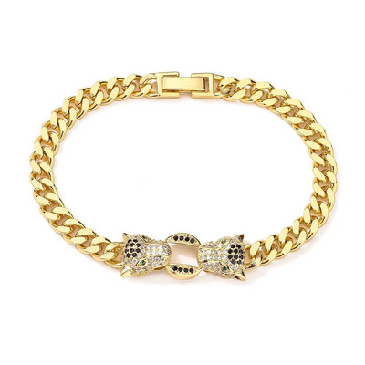 Klasiskas hip-hop sieviešu/vīriešu rokassprādzes, zelta krāsas leoparda rokassprādzes ar AAA CZ Stone Row, augstas kvalitātes pāru rotaslietas dāvana