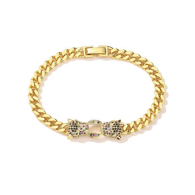 Klasiskas hip-hop sieviešu/vīriešu rokassprādzes, zelta krāsas leoparda rokassprādzes ar AAA CZ Stone Row, augstas kvalitātes pāru rotaslietas dāvana