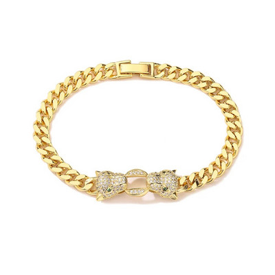 Klasiskas hip-hop sieviešu/vīriešu rokassprādzes, zelta krāsas leoparda rokassprādzes ar AAA CZ Stone Row, augstas kvalitātes pāru rotaslietas dāvana