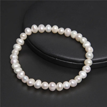 Проста кръгла гривна с мъниста от бели перли Мъже Жени Бижута 6-9 mm Еластични гривни от естествена истинска перла Сладководни перли Подаръци