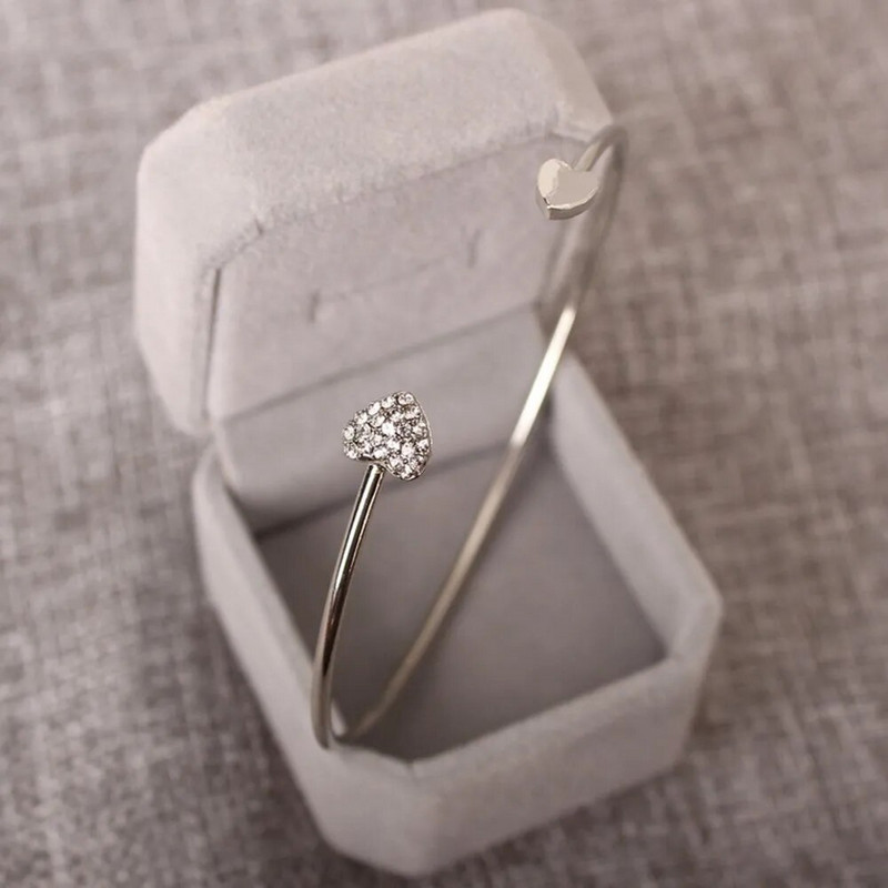 Sieviešu rokassprādzes Modes regulējama kristāla dubultā sirds loks Bilezik aproces atvēršanas rokassprādze sievietēm rotaslietas dāvana Mujer pulseras