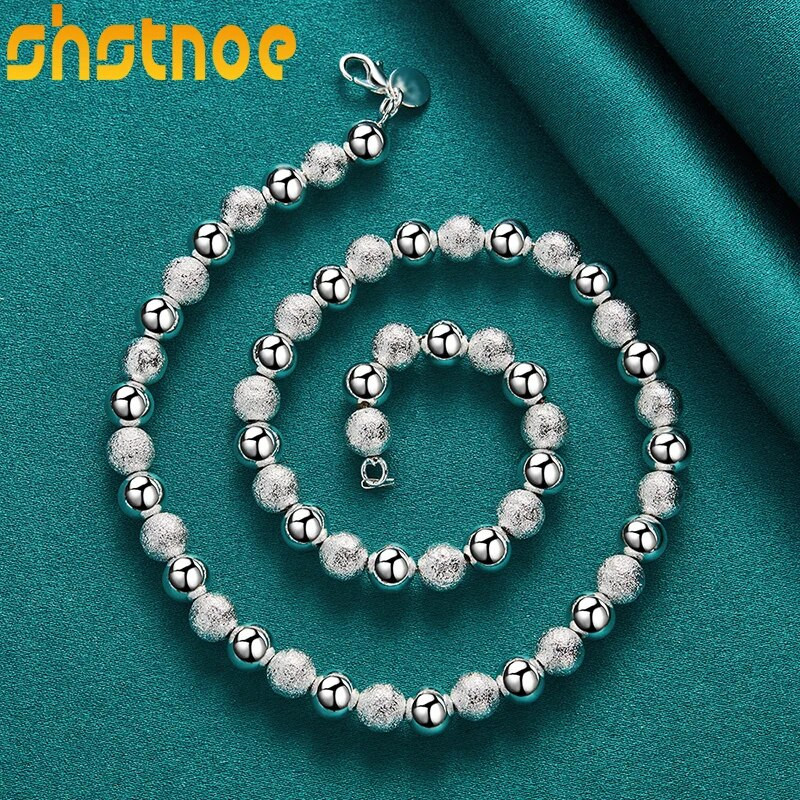 925 sudraba 8 mm matētas un gludas krelles, 18 collu ķēdes kaklarota sievietēm, saderināšanās, kāzu, modes pievilcības rotaslietas