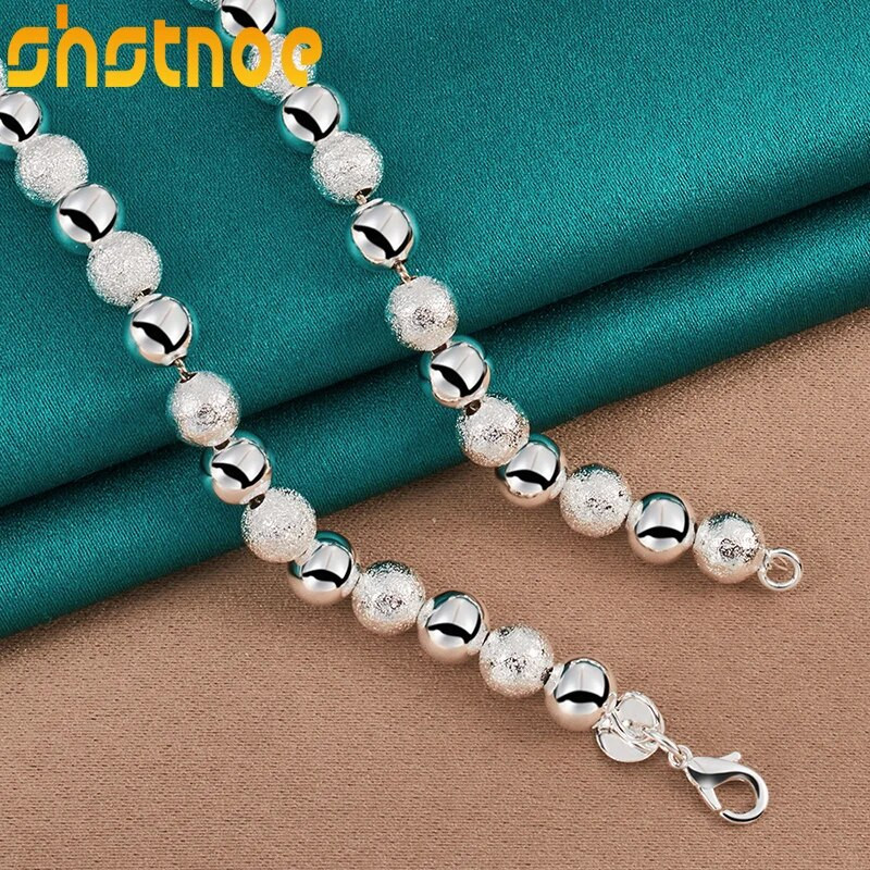 925 sudraba 8 mm matētas un gludas krelles, 18 collu ķēdes kaklarota sievietēm, saderināšanās, kāzu, modes pievilcības rotaslietas