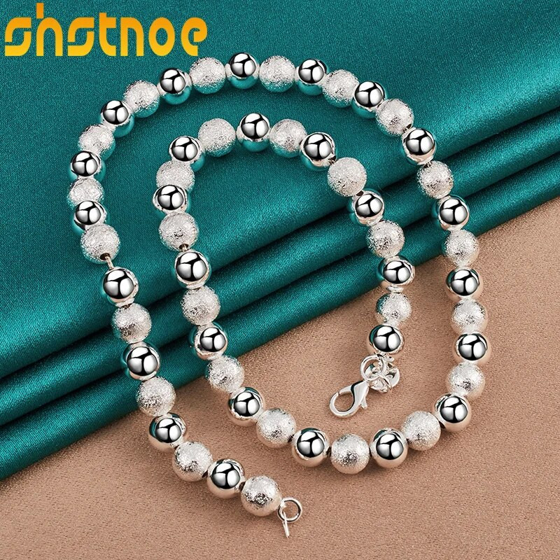 925 sudraba 8 mm matētas un gludas krelles, 18 collu ķēdes kaklarota sievietēm, saderināšanās, kāzu, modes pievilcības rotaslietas