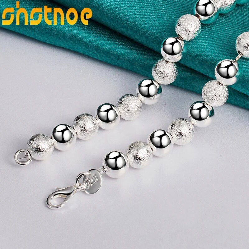 925 sudraba 8 mm matētas un gludas krelles, 18 collu ķēdes kaklarota sievietēm, saderināšanās, kāzu, modes pievilcības rotaslietas