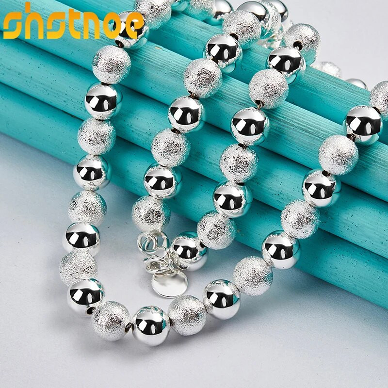 925 sudraba 8 mm matētas un gludas krelles, 18 collu ķēdes kaklarota sievietēm, saderināšanās, kāzu, modes pievilcības rotaslietas