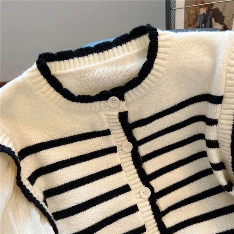 Κορεάτικη μόδα με λαιμόκοψη μονόστομο σιφόν μανίκι πλεκτή γυναικεία ζακέτα ολόσωμη ματισμένη ψεύτικη δίδυμη χαλαρή γυναικεία πουλόβερ