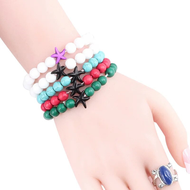 Modes jūras zvaigzne, zila, zaļa tirkīza, krelles aproces Rokassprādzes, pludmales šarms, rotaslietas, jūras zvaigzne, dabīgā akmens rokassprādze, pāra dāvanas