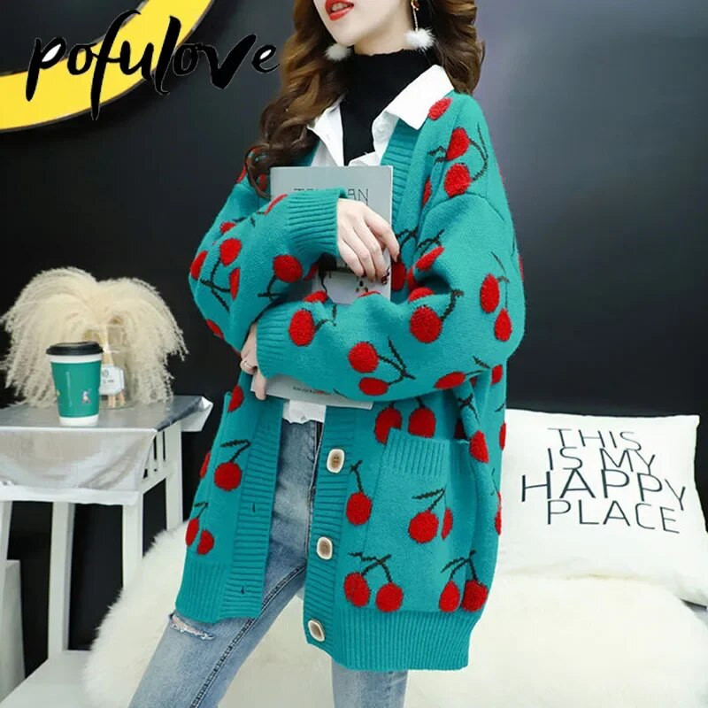 Džemperis Cardigan Sieviešu salds un brīvs slinks stils korejiešu stils sarkans moderns džemperis jaka rudens un ziemas dāmu stilā