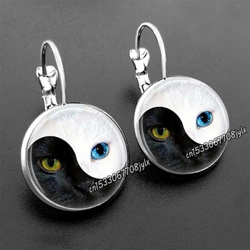 Стъклени черни и бели обеци с две котки, дамски модни стъклени обеци с кабошон, нови обеци, бижута, бижута