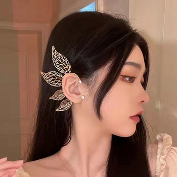 1 τεμ. Chic Elf Ear Cuff Maple Leaf Hollowed Zircon Leaf Cosplay Fairy Earring Clips για γυναίκες κορίτσια Κοσμήματα με μανσέτα αυτιών γάμου