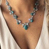 Hot Fashion Color Boho balti zaļi ziedi paziņojums Kaklarotas Pērlītes Kaklarotas Kaklarotas Sievietēm Bijoux